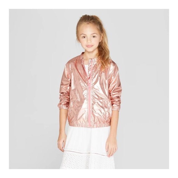 Cat & Jack Other - Cat & Jack Water Resistant Rose Gold Zip Front Bomber